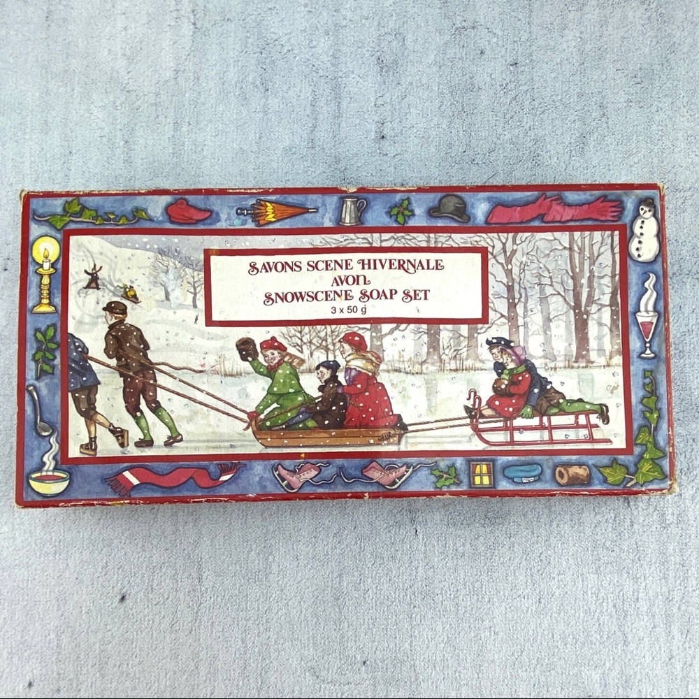 Vintage Avon Scented Snowscene Soap Set 3 X 50g Triangle Soaps Original Package